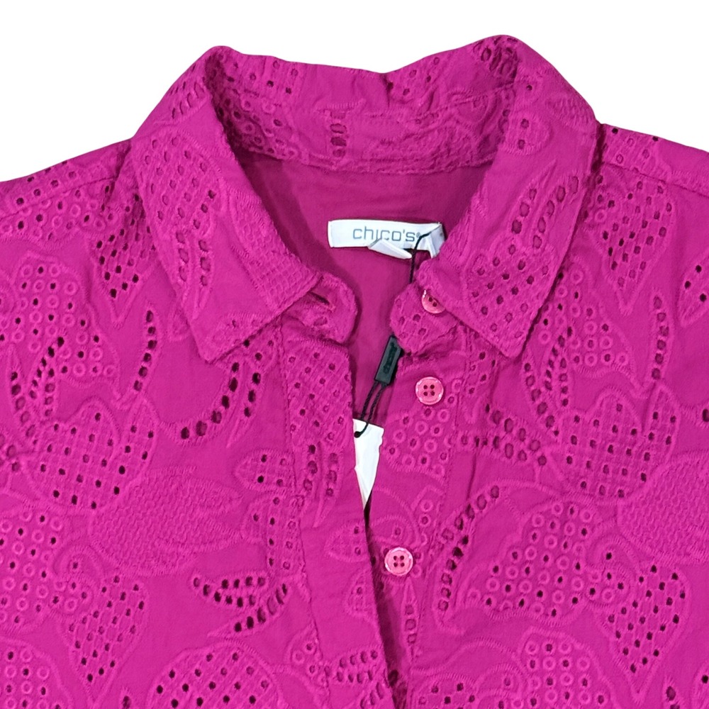Chicos Raspberry Pink Eyelet Button Neck Shirt Dr… - image 5